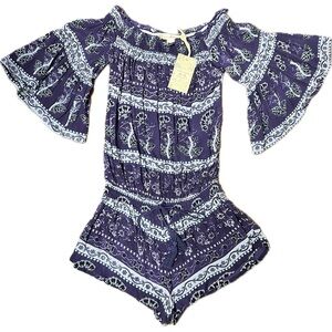 Chelsea & Violet Blue Lightweight Printed Romper Size Small